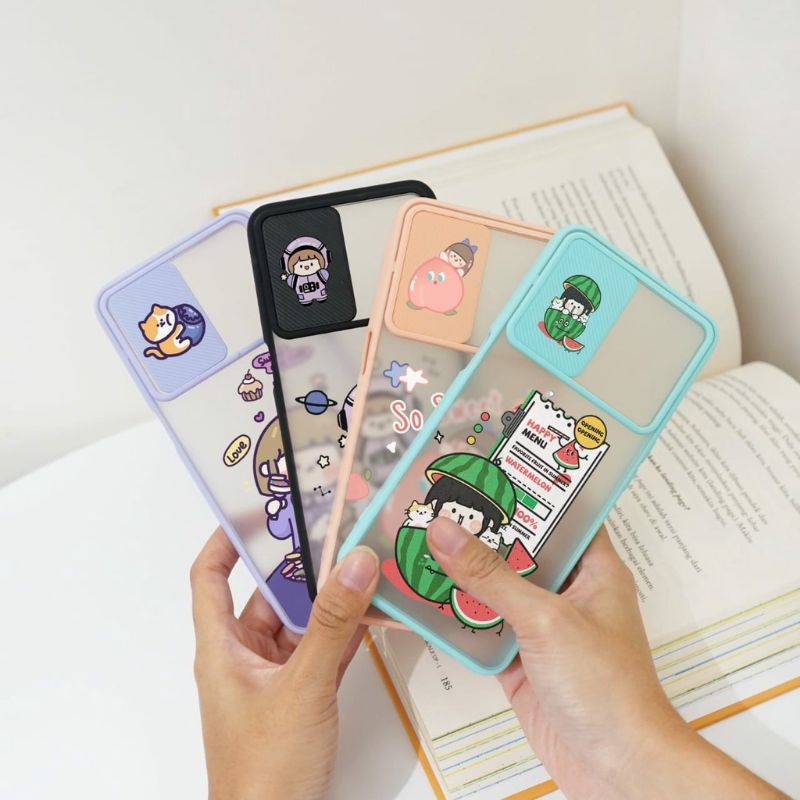 SoftCase Slide Camera Protector Cartoon For Samsung A12 A22 A32 A52 A72 A02 A02S