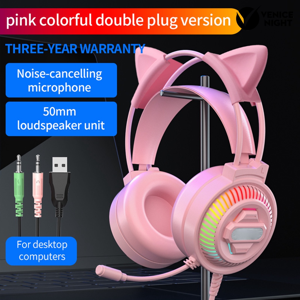 (VNEP) (Berkabel) PSH-400 Headphone Luminous Noise Reduction 3.5mm USB HiFi Stereo Gaming Headset dengan Mikrofon untuk Desktop