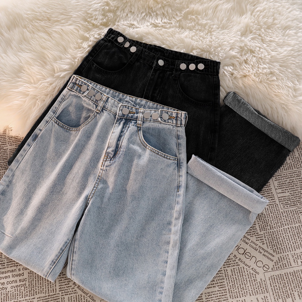 Korean Highwaist Kulot Celana Jeans Wanita / Straight Loose Jeans Wanita Import (realpict)