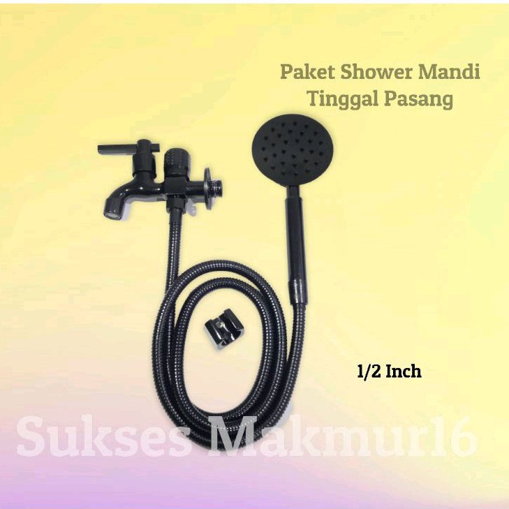 paket shower stainless hitam + kran cabang PROMO TERMURAH