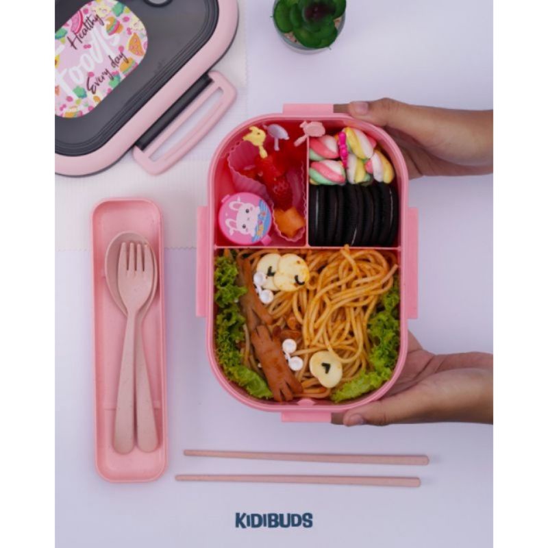 Lunchbox | Lunchset | Kotak Makan Kidibuds Warna Biru - LB007 | Pink - LB008