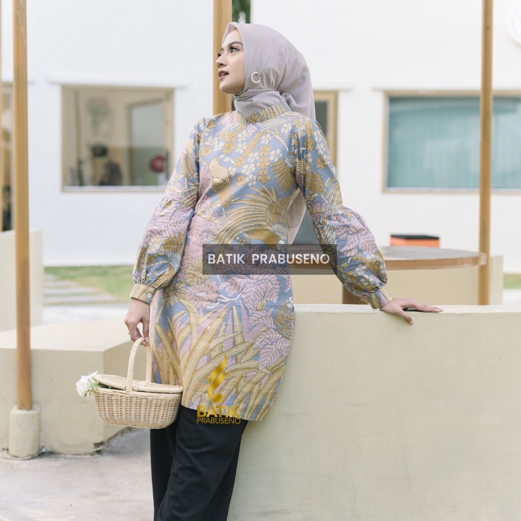 Atasan Batik Wanita Tunik Motif Andriana Original Asli Batik Prabuseno Solo Baju Jumbo Bahan Katun P
