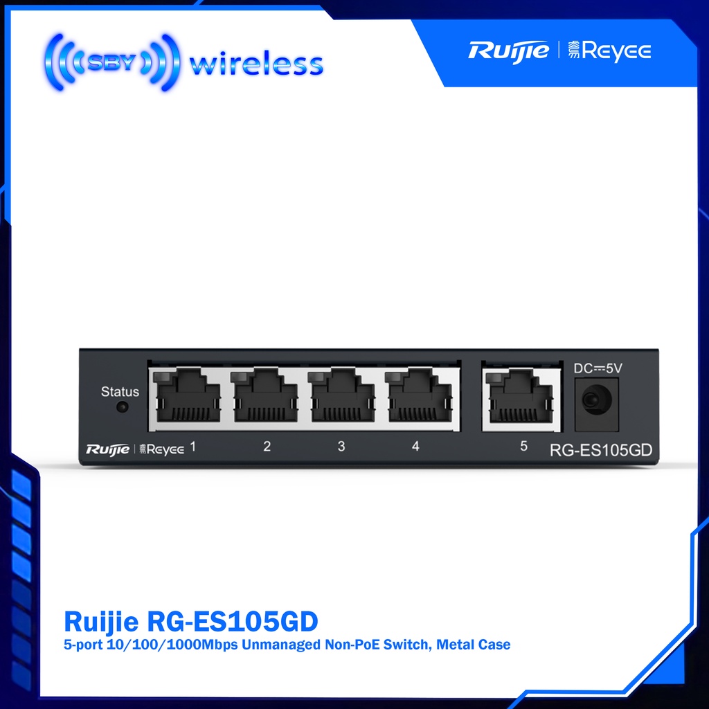 RUijie Reyee RG-ES105GD Switch Hub 5-Port GIGABIT Metal Case