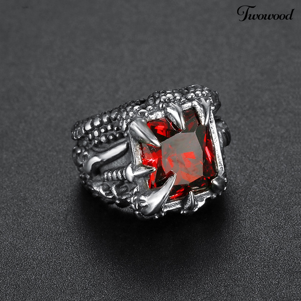 Cincin Bentuk Cakar Naga Bahan Cubic Zirconia Gaya Vintage Untuk Pria