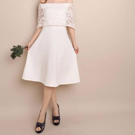 REAL PICT JANUERA DRESS (DS-029) Brokat Import Tebal Adem Nyaman - Putih