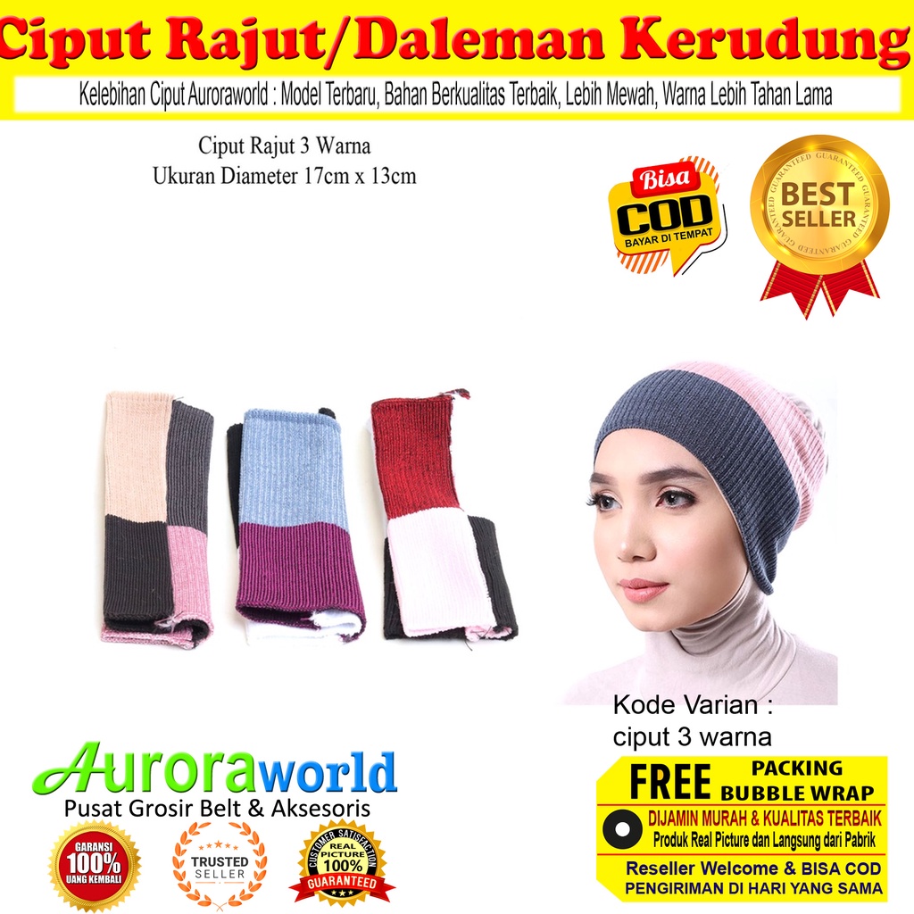 Auroraworld Ciput Rajut Premium two tone Ciput Classic dalaman jilbab inner bandana bahan Tebal