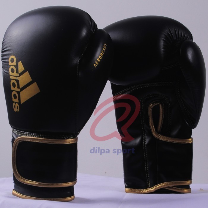 Sarung Tinju Muaythai 12 Oz Adidas Hybrid 80 Black Gold