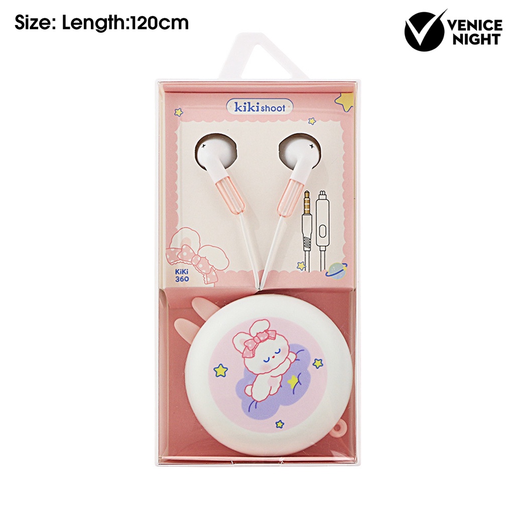 (VNEP) (Berkabel) Earbud High Fidelity Subwoofer Girls Cute 3.5mm Earphone Olahraga Musik dengan Mikrofon untuk Berlari