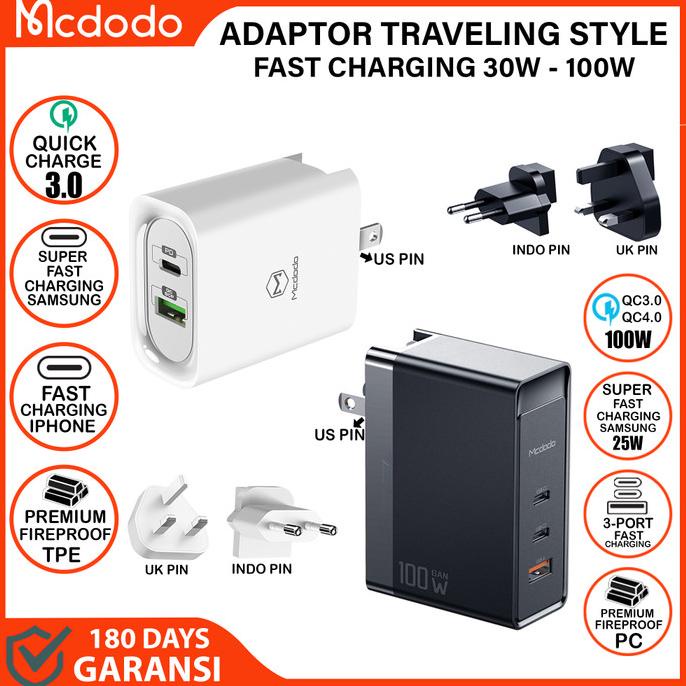 Kepala Charger FAST Charging 30W 45W - 100W MCDODO Traveling Style
