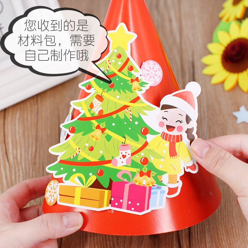 PAOPAO DIY Hat Natal Topi Merry Christmas Bahan Kertas Character Cute Art Design