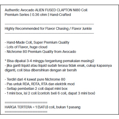[Koil NI80x] Koil Alien Fusedx Claptonx 0.36 | (27*3)/38 AWG | 0,36 kawat 3mm kumparan kooil advanced n180