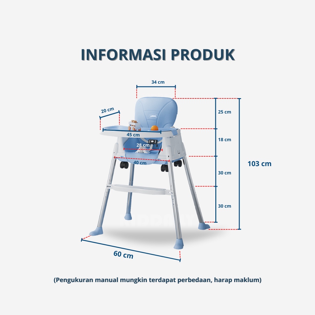 KIDDAILY HIGH CHAIR 3 IN 1 BISA 3 MODE PORTABLE (BISA JADI BOOSTER) KURSI MAKAN BAYI BABY CHAIR