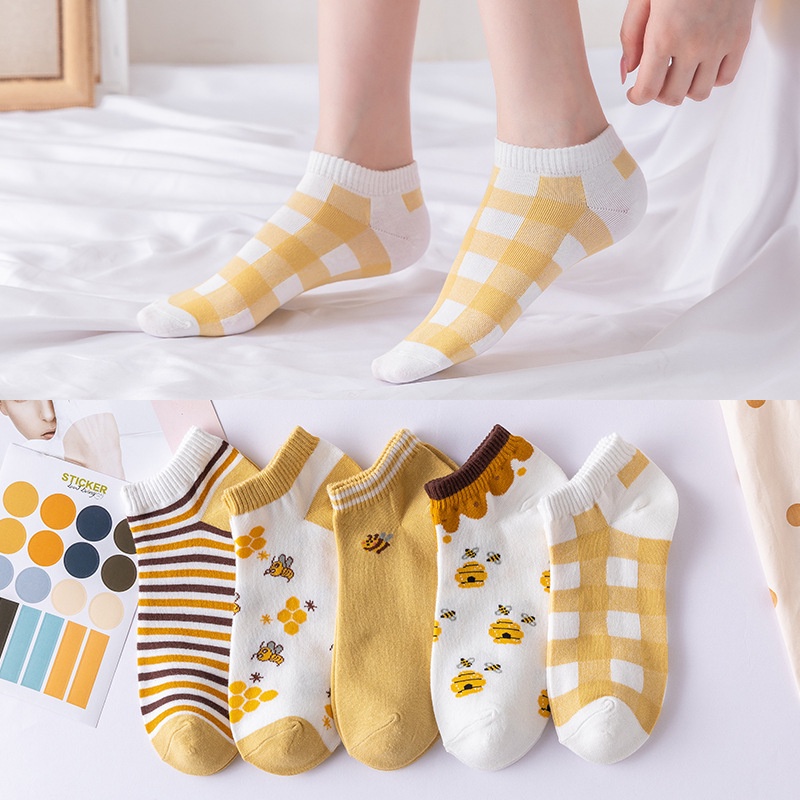 WJ1484 Kaos Kaki Lebah Pendek Semata Kaki / Kaos Kaki Honey Bee Short Ankle Socks