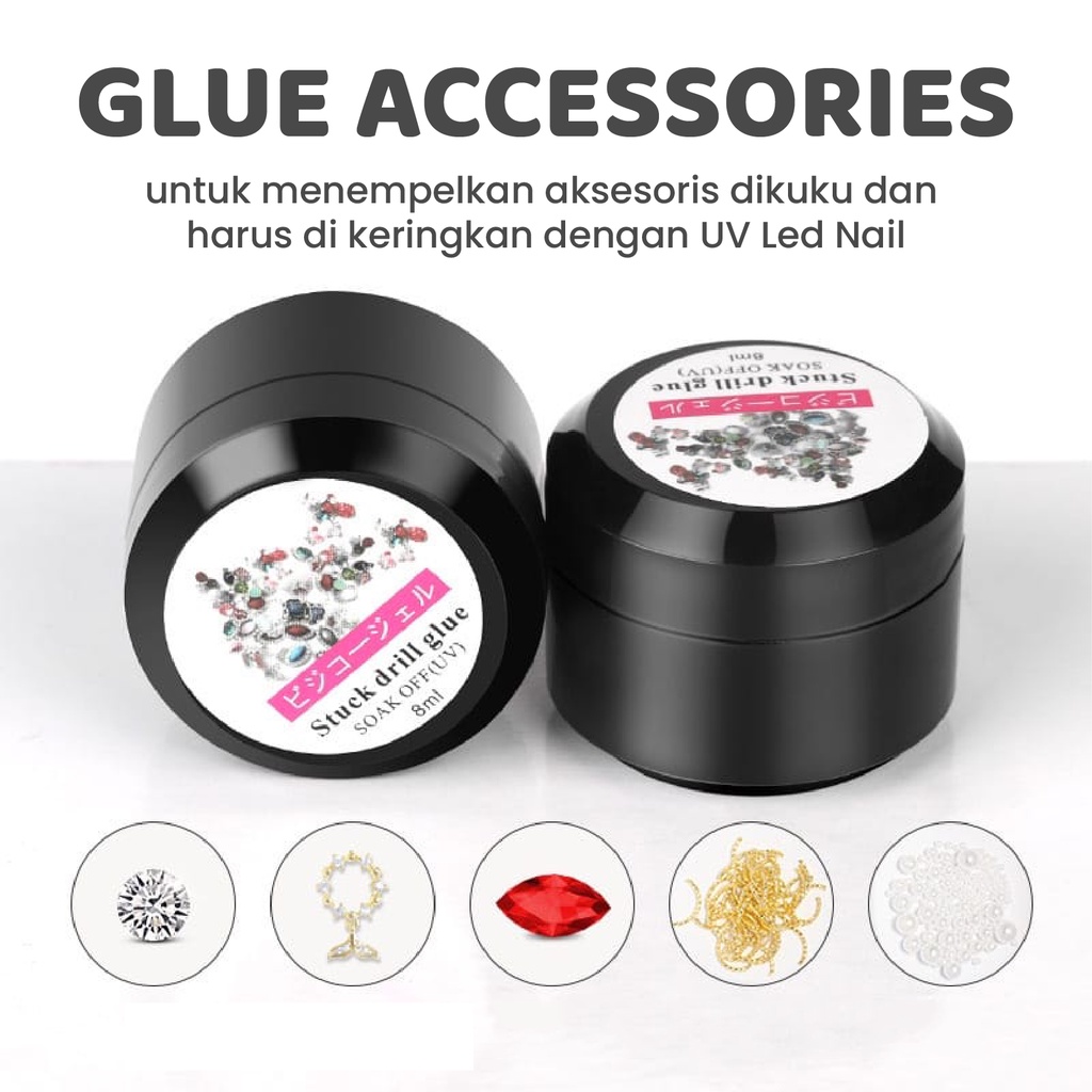 MSY Nail Glue Drill / Lem Aksesoris Nail Art / Lem Aksesoris Nail Gel / Lem Nail Art Rhinestone Glue 5in1