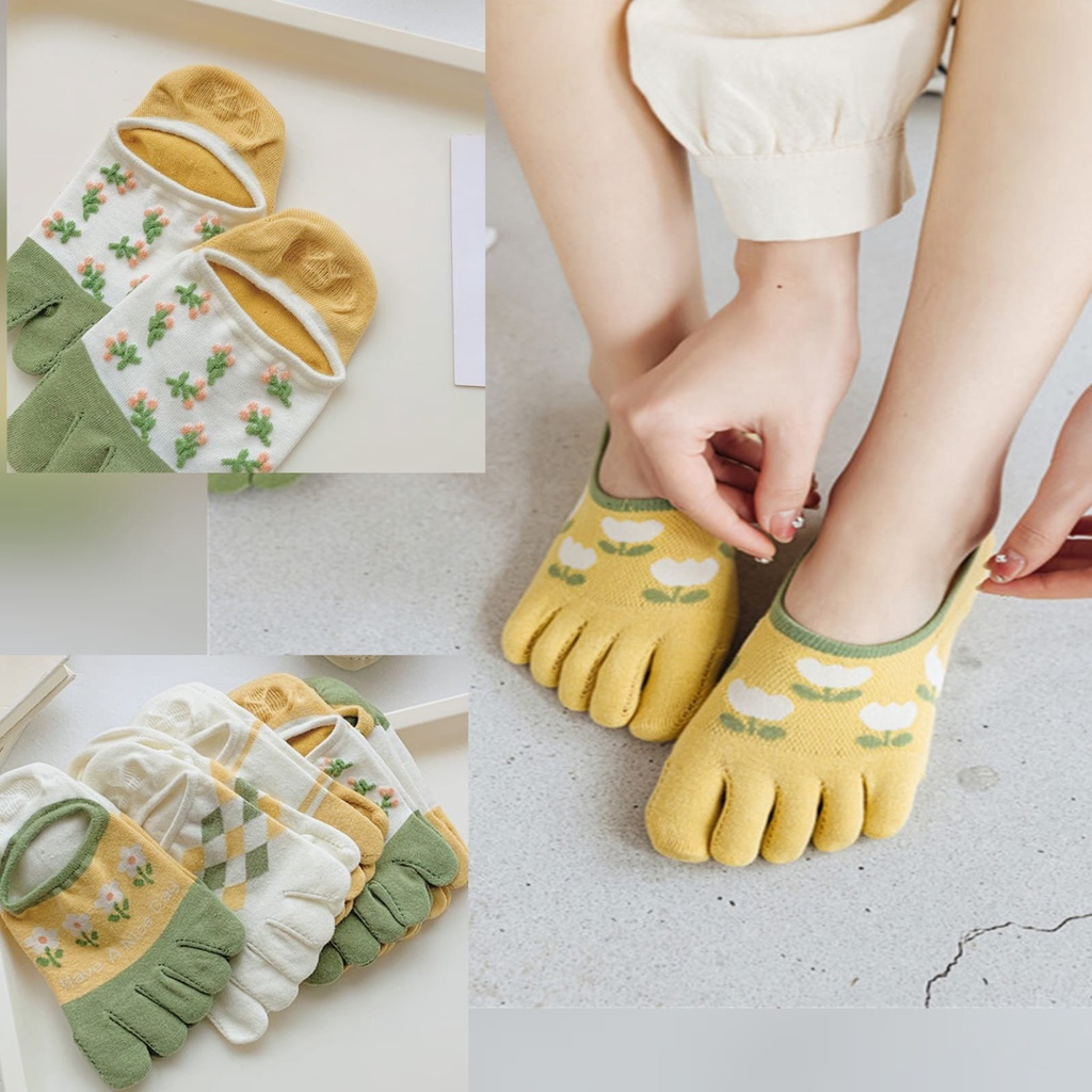 IVSHOP - Kaos Kaki Wanita 5 Jari Motif Import / Kaus Kaki Invisible Socks Jari Terpisah Bahan Tebal 