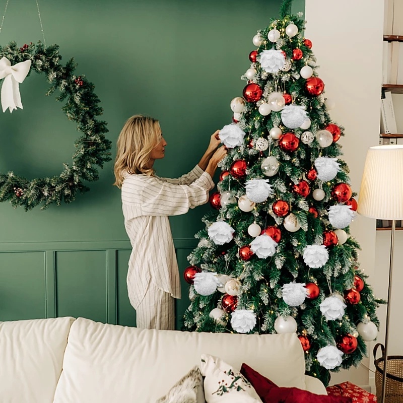 Liontin Bola Salju Gantung Bahan Busa Warna Putih Ukuran 8cm Untuk Dekorasi Pohon Natal