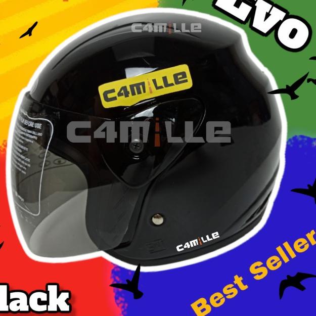 HELM EVOLUTION POLOS BLACK GLOSS HALF FACE MODEL GM EVO