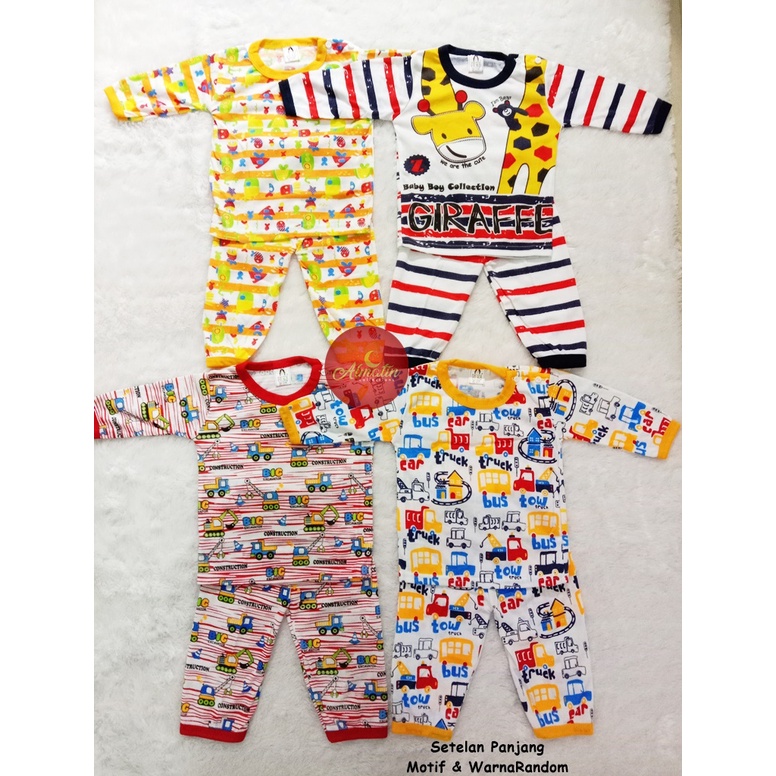 Setelan baju bayi panjang/baju bayi lengan panjang motif usia 3-18 bln warna dan motif random