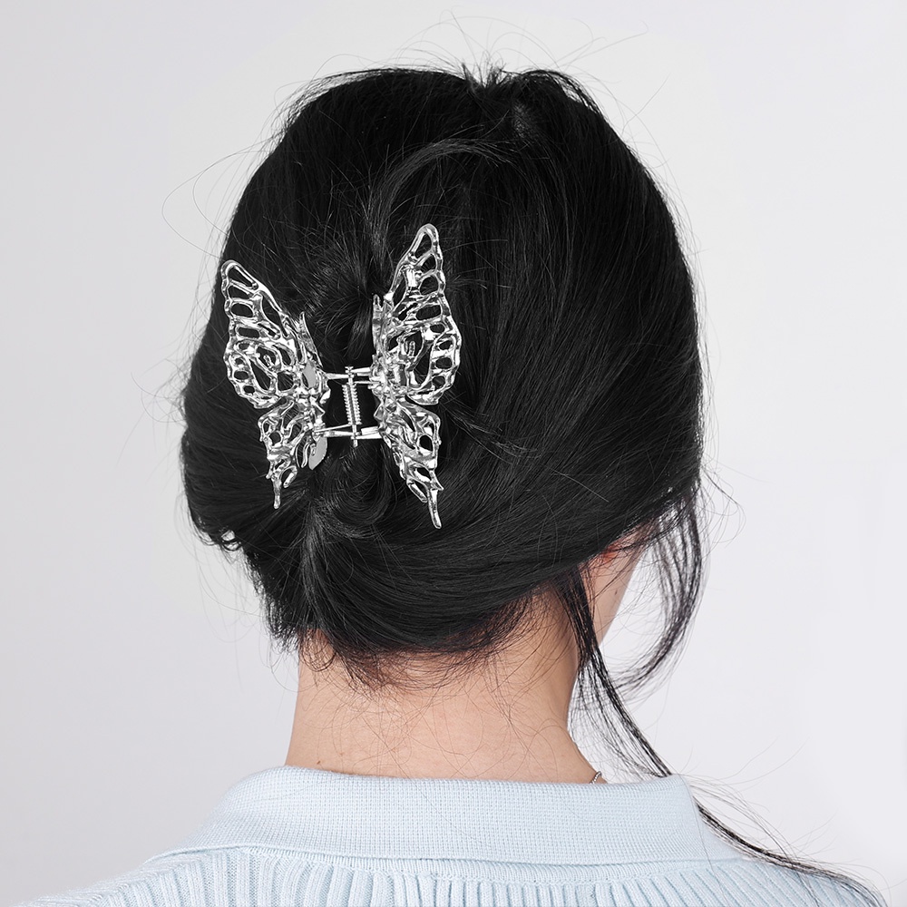 Butterfly Jepit Rambut Ekor Kuda Bentuk Kupu-Kupu Geometris Bahan Logam Gaya Vintage Untuk Wanita