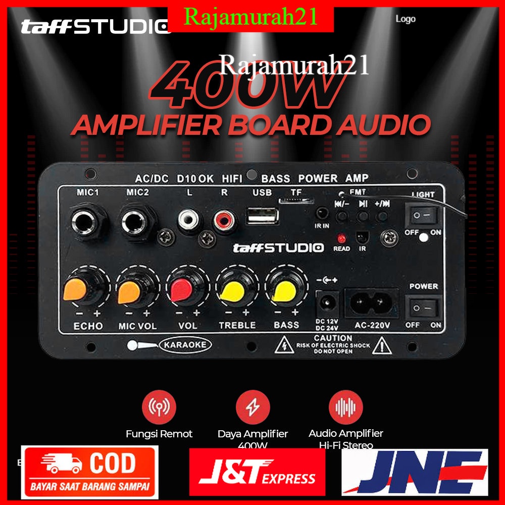 TaffSTUDIO Amplifier Board Audio Bluetooth USB FM Radio TF Player Subwoofer DIY 400W - 7RSK92BK