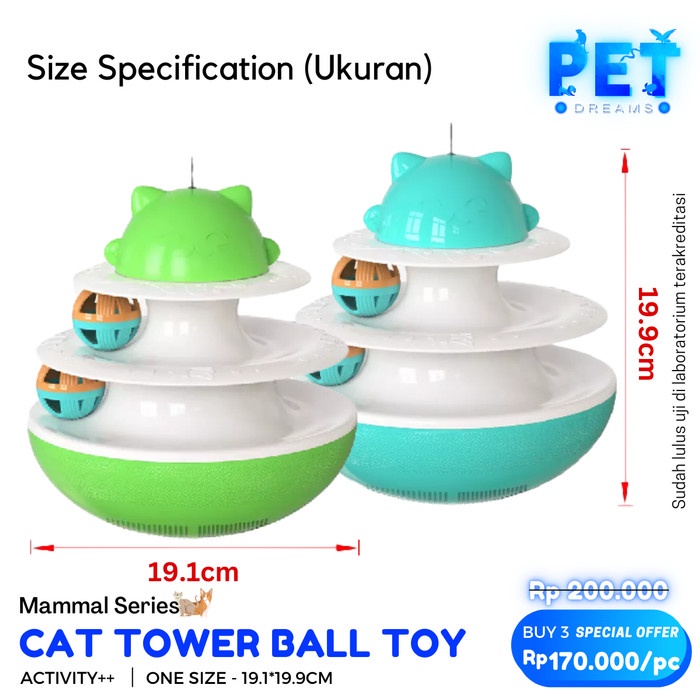 MAINAN BOLA CATNIP TOWER KUCING 2 TINGKAT GERAK KITTEN CAT TEASER TOY