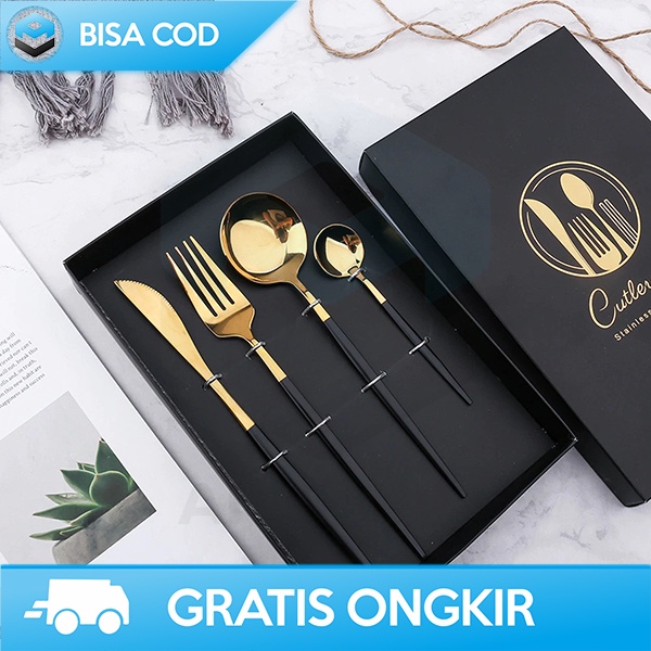 SET ALAT MAKAN SENDOK GARPU PISAU DESAIN ELEGAN MEWAH STAINLESS STEEL