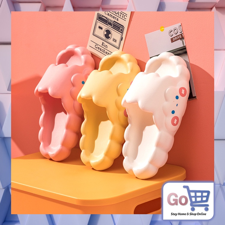 Go - S1038 Sandal Cloud Bahan Eva / Sandal Selop Bentuk Awan / Sandal Rumah / Sandal Wanita Motif Aw