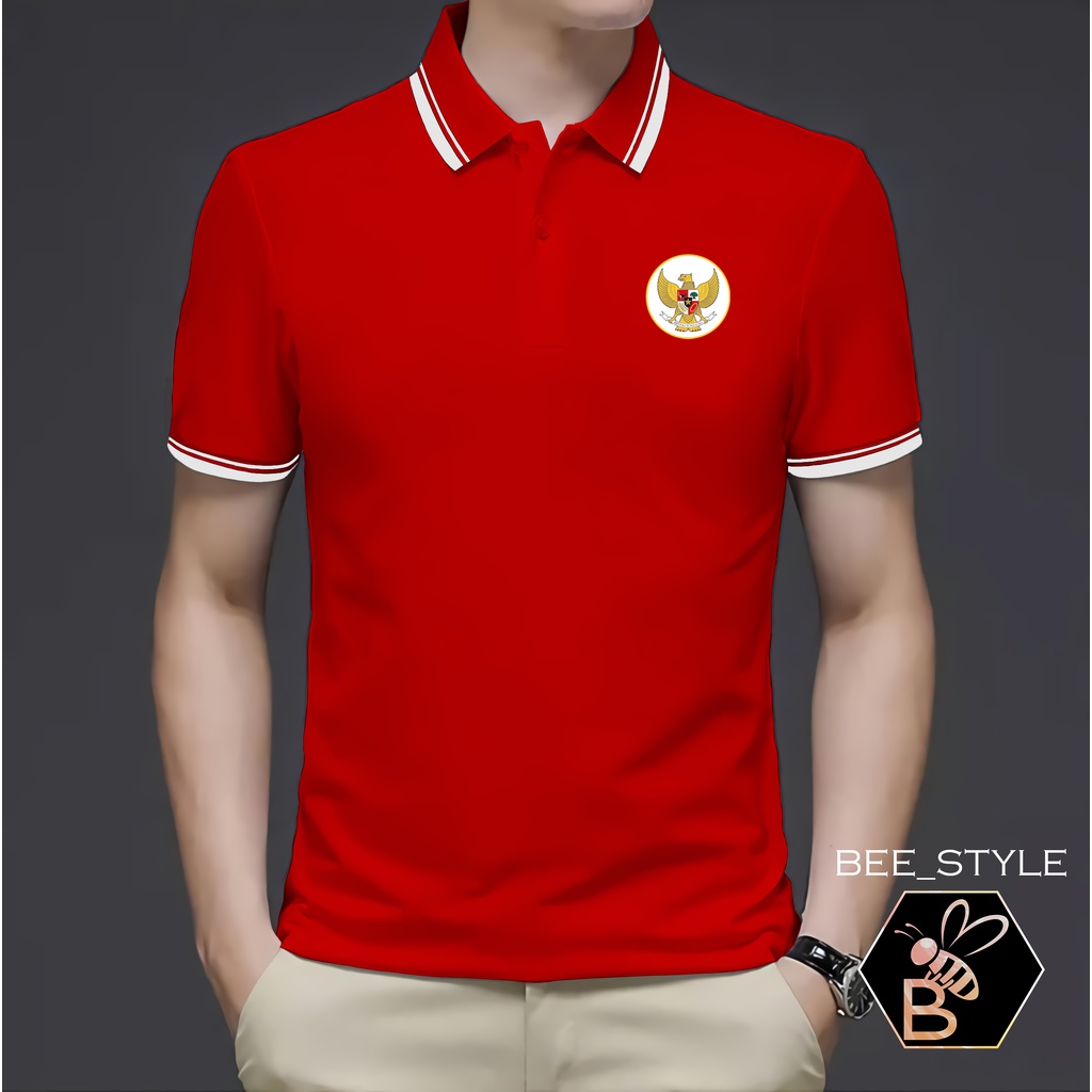 Kaos Kerah Pria Logo Garuda / Kaos Polo List II Garuda Putih / Kaos Pria Polo Shirt