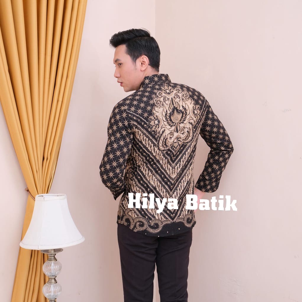 Batik Prabuseno Motif Pamengku Baju Kemeja Pria Lengan Panjang Slim Fit Katun Printing Premium Formal Size S M L XL XXL Jumbo Original