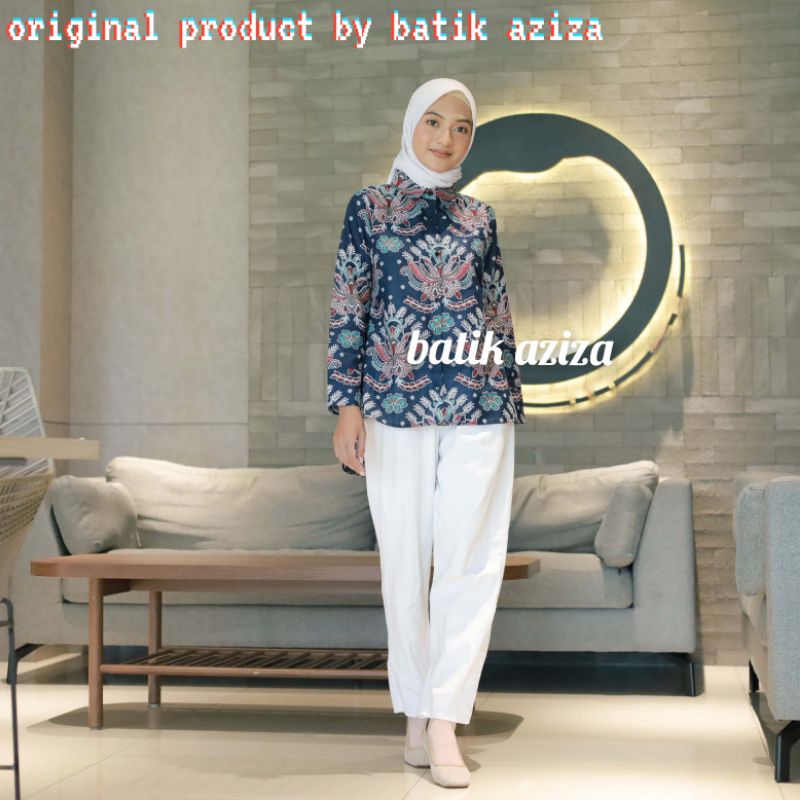 Batik Wanita Lengan panjang kancing depan kemeja wanita blus kembang goyang by Batik Aziza