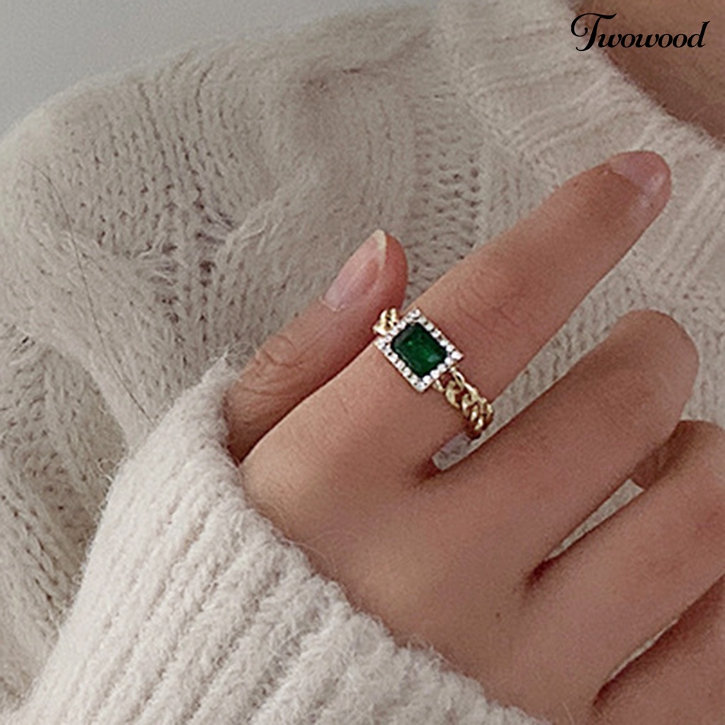 Cincin Rantai Bahan Metal Aksen Zircon Warna Hijau Gaya Perancis Untuk Club