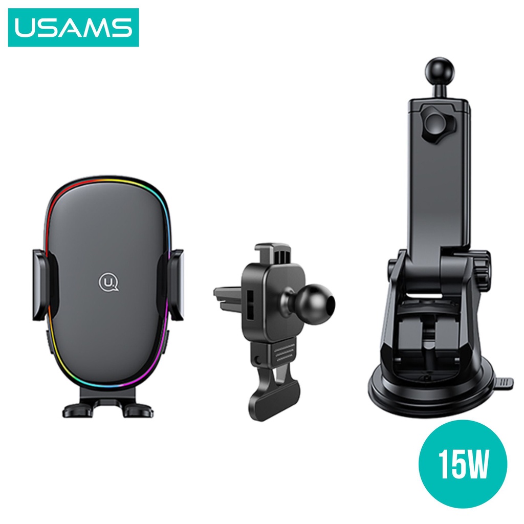 USAMS CD187 Car Holder Wireless Fast Charging 15W With Colorful Light