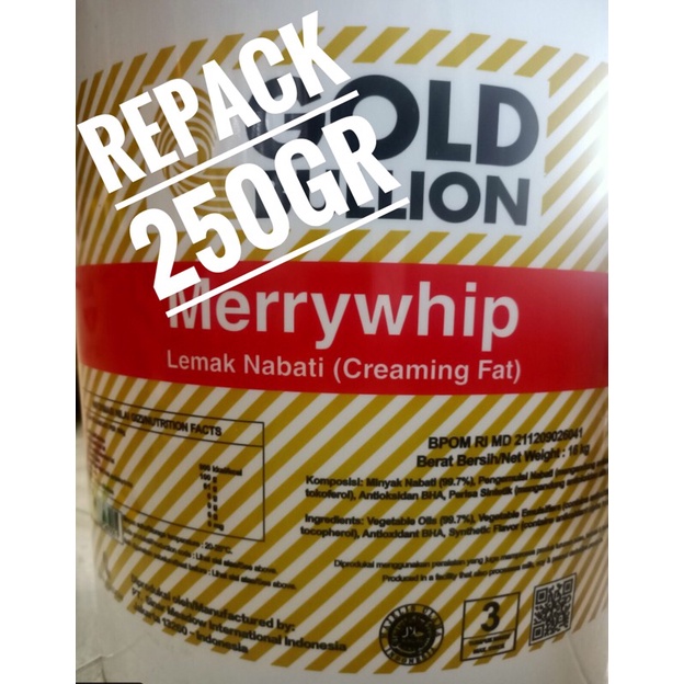 

Mentega Putih Merrywhip repack 250gr Gold Bullion Merry whip