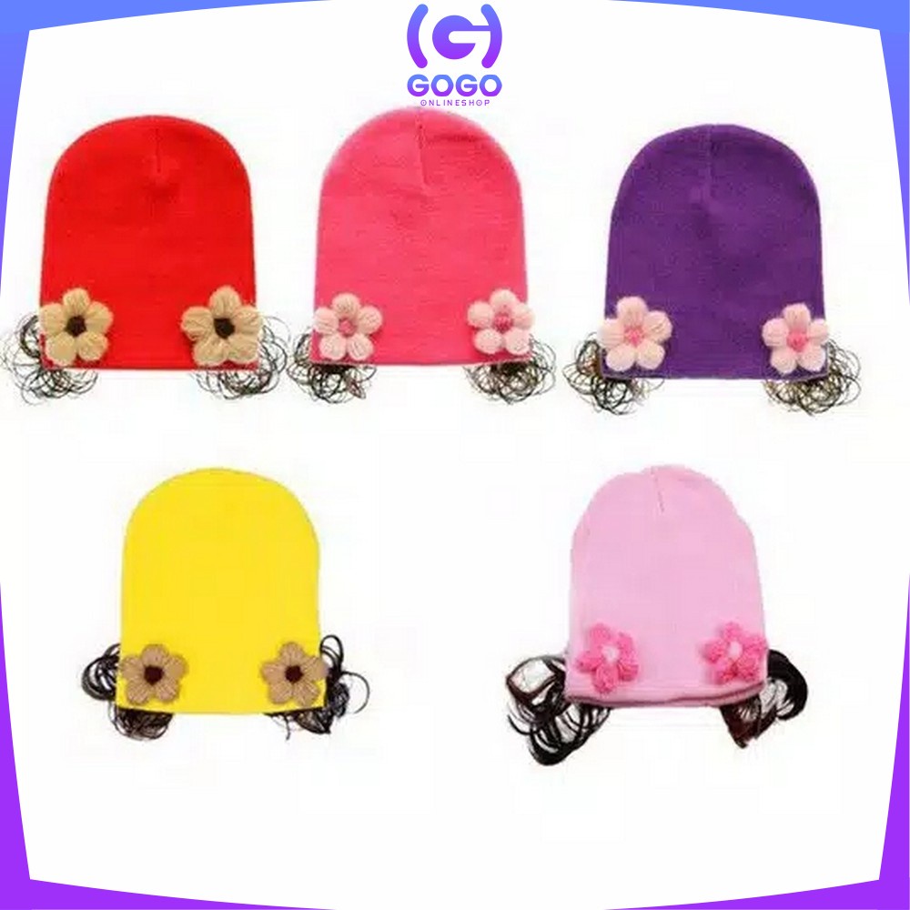 GOGO-P19-21 Topi Anak Perempuan Rambut Kepang / Topi Bayi Kupluk Rajut Imut Lucu / Baby Hat Wig Impor