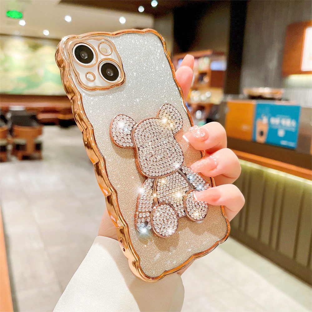 Case Desain Beruang 3D Glitter Untuk iPhone 13 12 11Pro Max X Xr Xs Max 8 7Plus