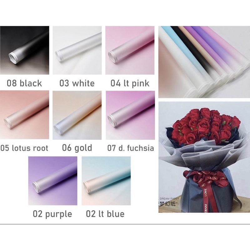 

KERTAS BUKET CELLOPHANE GRADIENT DOUBLE LINE FLOWER WARRPING DUA WARNA