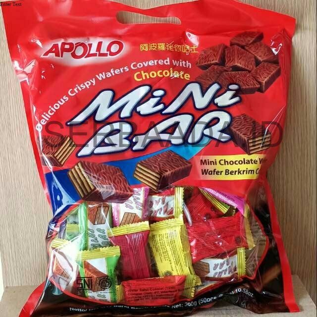 

MINI BAR APOLLO 300 GR ISI 50 PCS/Apollo Mini Bar 300 Gram (isi 50 pcs) Snack Chocolate Wafer/