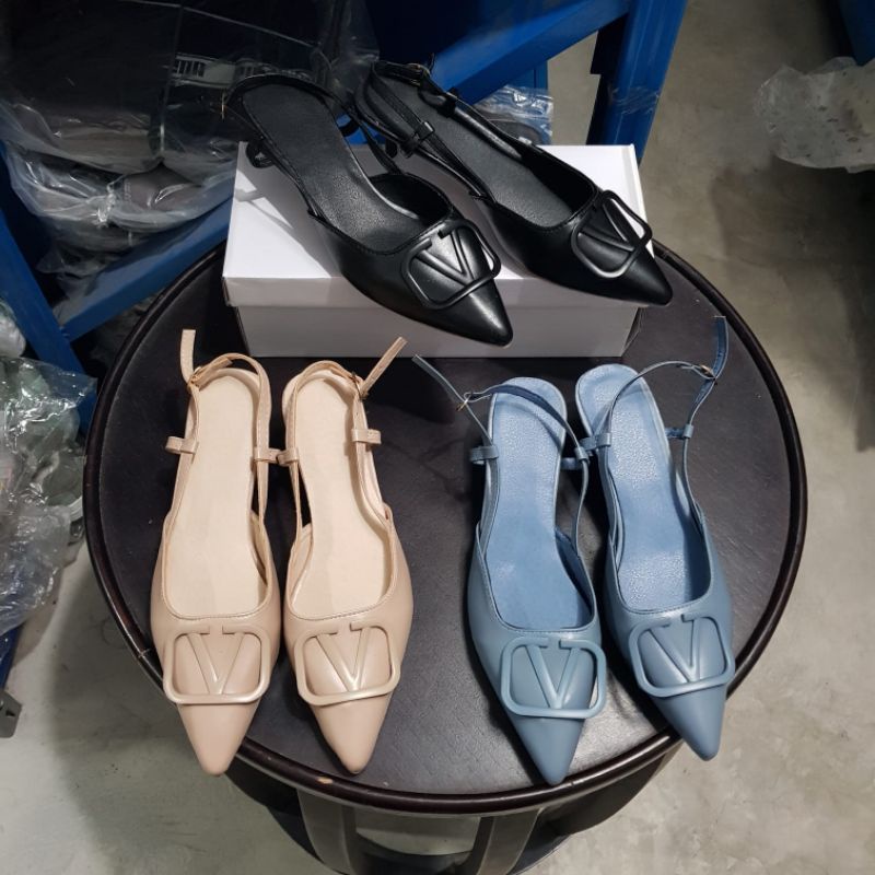 [COD] 40666 Heels Wanita Import VD Hak 5cm Tali Belakang