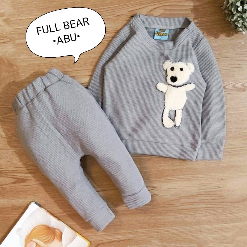 Setelan Anak Cowok - Baju Bayi Laki - Laki Model Sweater Tangan Panjang Celana Panjang Motif Full Bear Usia 6 Bulan-3 Tahun