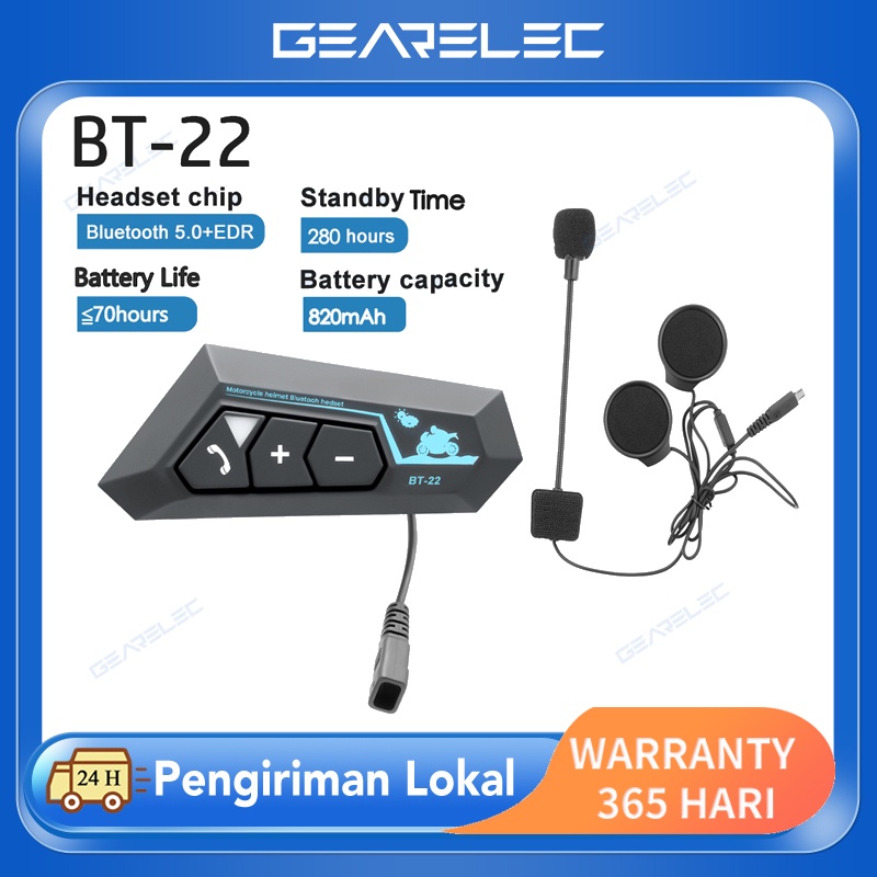 BT-22 Bluetooth 5.0 EDR Helm Sepeda Motor Headset Nirkabel Speaker tahan air hands-free dengan Mikrofon dengan 1000mAh/2500mAh