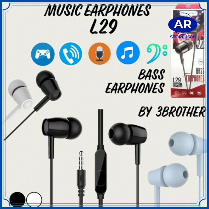 L29 Headset / Earphone / handsfree in Ear music Sport Powerfull Bass Hitam / Putih-AR STORE1688