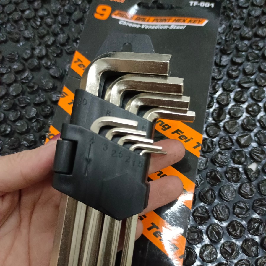 Kunci L panjang polos set isi 9pcs/kunci L polos hex 9 pcs, 9 ukuran