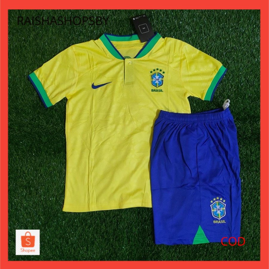 Kaos bola Jersey Baju Bola Anak Brazil Home Piala Dunia 2022 Grade Ori Impor Brasil Kids Umur 3 4 5 