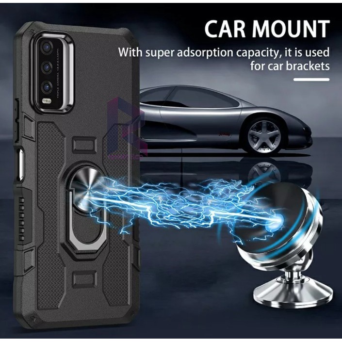 Case Armour VIVO Y12A Iring Cincin Magnetic Kesing Hp Protect kamera Premium Hard Case Standing Robot Pelindung Kamera