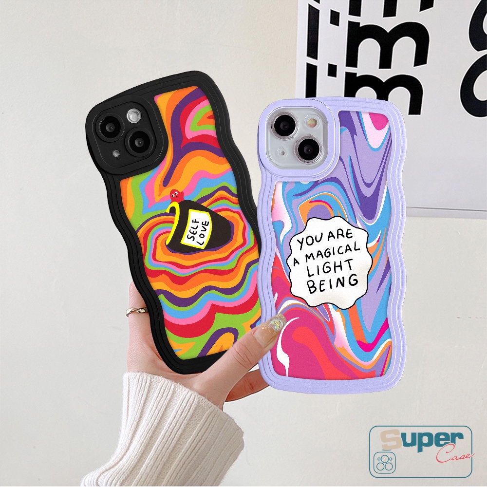 Case Untuk Realme C55 C35 C25 C15 5 5i 5s 6i C12 C21Y C25Y C11 C20 C25s C11 2021 C20A C1 C3 Casetify Cat Air Label Love Self Colorful Rainbow Wavy Edge Shockproof Soft TPU Cover