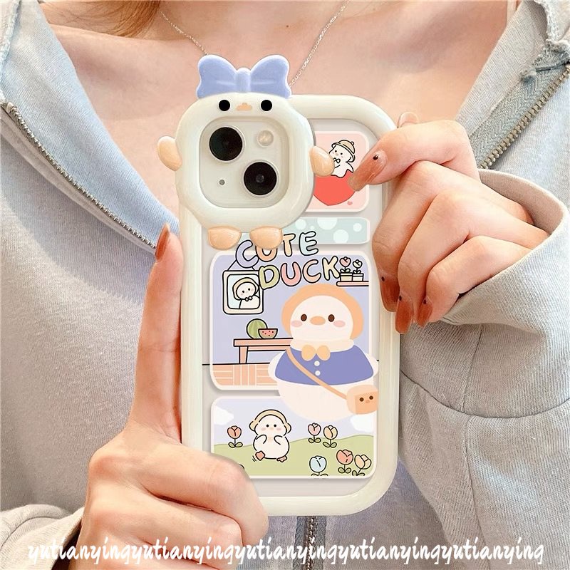 Soft Case Motif Kartun Bebek 3D Untuk Oppo A17 A16 A15 A96 A12 A95 A54 A57 A77s A94 A16K A76 A17K A3s A55 A5s A92 A36 A74 A53 A52 Az A16K A73 A53 A5 Case Pelindung Earphone Bluetooth Airpod