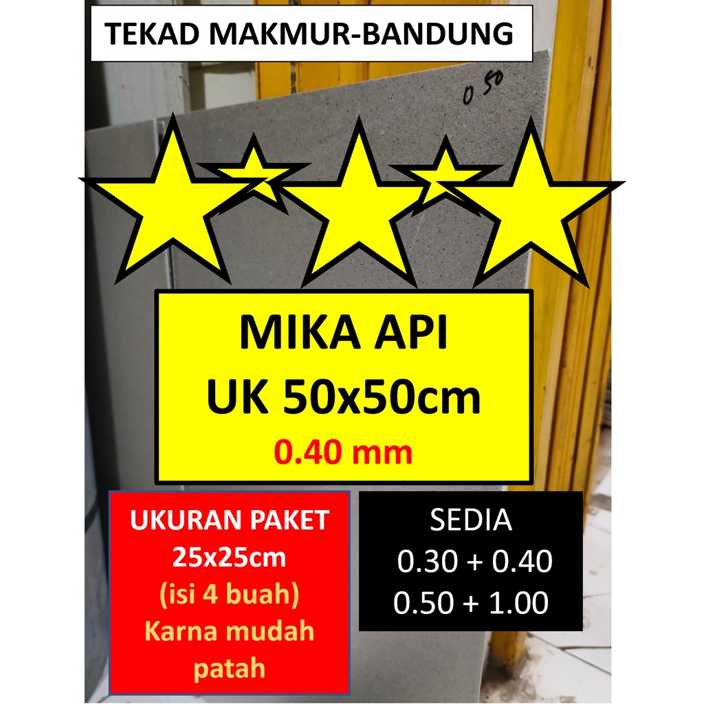 Plat Mika Tahan Api 0.40 mm - Ukuran 50x5O cm - Mika Asbes - Potong 25x25 cm (4 pc)