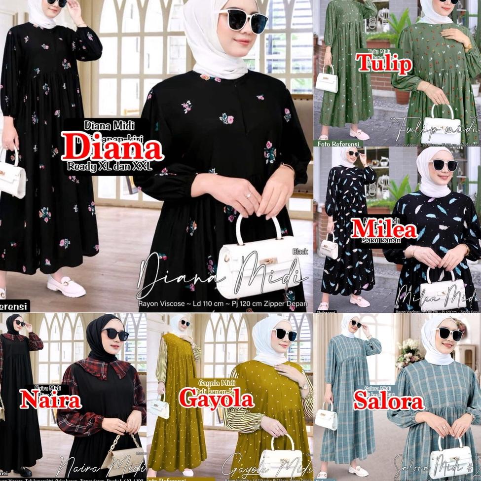 SERBA MURAH DRESS RAYON MOTIF - ADELA DELISA ANIRA LEVIRA DIANA 3 KALANA MIDI DRESS BUSUI KATUN - HO