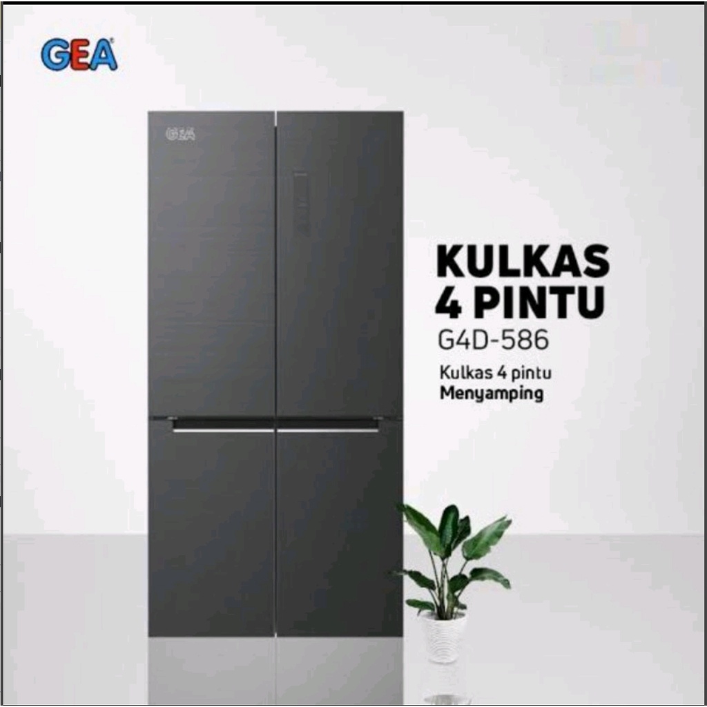 KULKAS GEA 4 PINTU JUMBO SIDE BY SIDE INVERTER TYPE G4D 586 BLACK GLASS