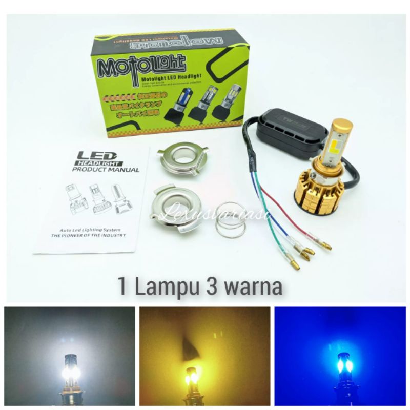 LAMPU LED depan 3SISI 3 WARNA KIPAS ANTI AIR UNIVERSAL H6/H4 murah meriah 4kabel bisa flash